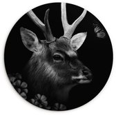 WallCircle® Wandcirkel 140x140 cm - Muurcirkel Dieren - Hert - Jungle - Zwart - Wit - Muurdecoratie woonkamer - Wanddecoratie slaapkamer - Kamer decoratie accessoires - Ronde schilderijen