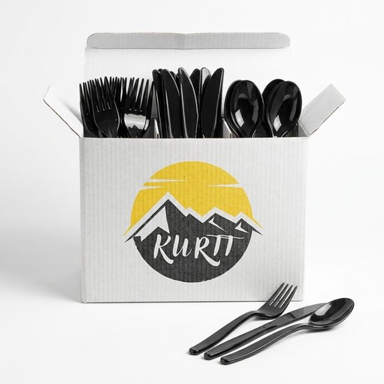 KURTT Herbruikbare bestekset - 100x messen 100x vorken 100x lepels - 300 stuks - bestekset zwart 19 cm - bestek - Stevig en Herbruikbaar - BPA Vrij - Vaatwasbestendig - Reusable - wegwerp vorken - vorken - lepels - messen van KURTT — afbeelding 2