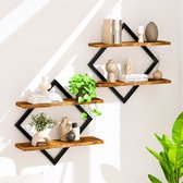 Industriële Wandplanken Set van 4 - Zwevende Wandrekken & Fotolijstplank van Hout met Zwart Metalen Frame - Wanddecoratie voor Woonkamer, Slaapkamer en Hal