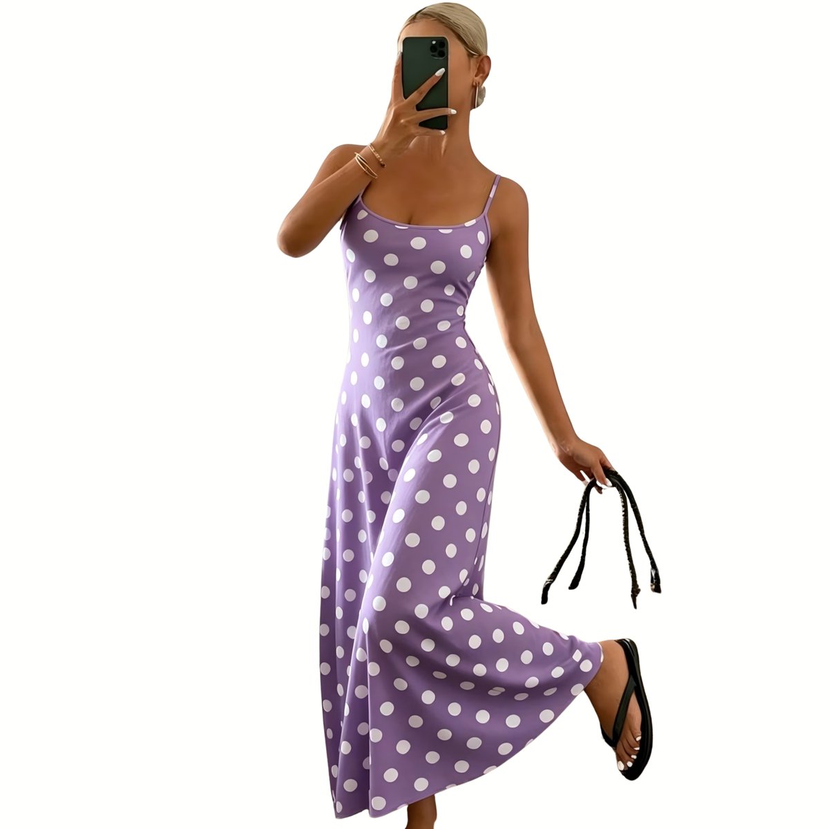 Currero Jurk Met Polkadots Stippen Zomerjurk Dames Zomerjurken Midi Jurk Volwassenen Ibiza Stijl Sundress Dress Lavendel XXL Blauw