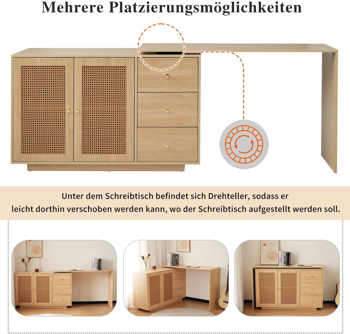 YYchan hoekbureau - houtkleur - 126 x 40 x 75 cm - met opbergruimte