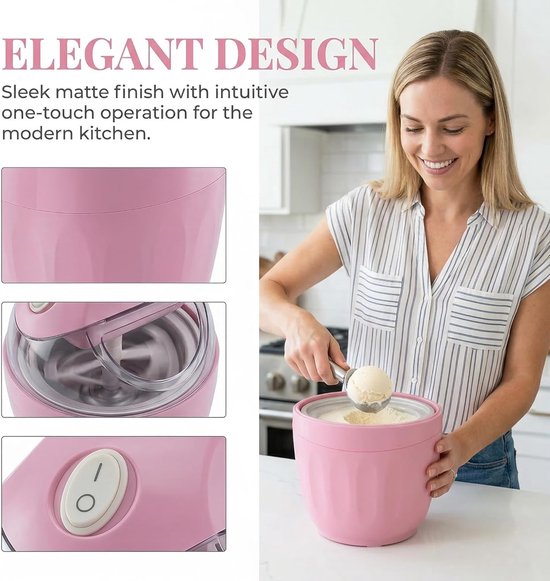 Ijsmachine zelf vriezend-softijs machine voor thuis - Maak snel zelfgemaakte bevroren yoghurt en desserts in 15 minuten - Compact ontwerp voor één portie, ideaal voor kinderkamers en keukens - Roze - 14x14x16 cm — afbeelding 3