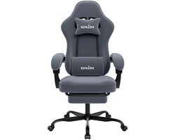 NordHaus Gamingstoel - Ergonomische Bureaustoel - PC-Stoel - Met Voetsteun en Lendensteun - Grijs Stoffen Bekleding