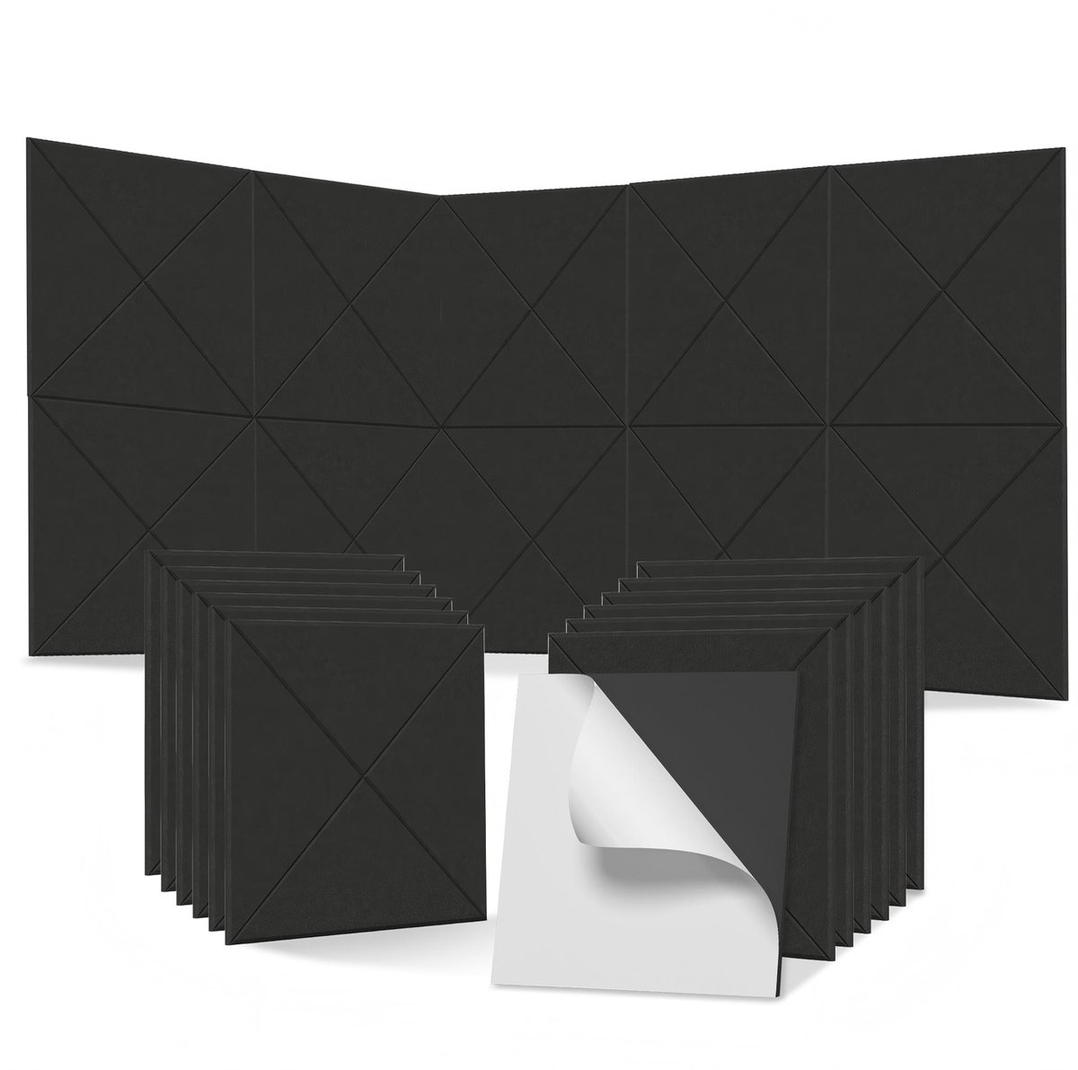 12 Stuks X-vorm Zelfklevende Akoestische Panelen 30x30cm, Geluiddempende Polyestervezel Muurpanelen Geluidsisolatie voor Studio, Kantoor en Slaapkamer, Zwart – NAIZY