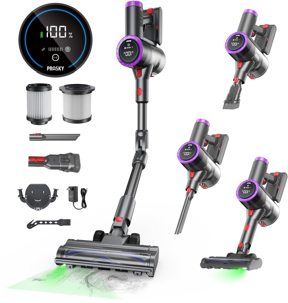 Prasky P1MAX - Steelstofzuiger Draadloos - 65000Pa - 50 Minuten - Afneembare Batterij - Geluidsniveau 70 dB Paars