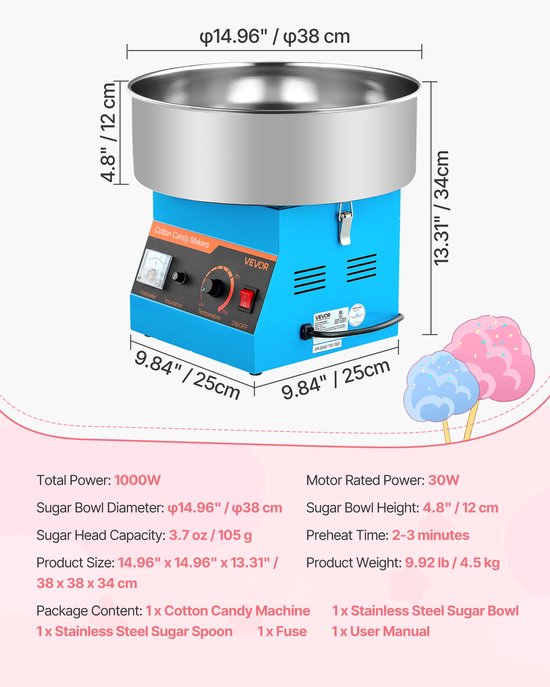 VEVOR Katoenen Snoep Machine 1000W Elektrische Suikerspinmachine — afbeelding 4