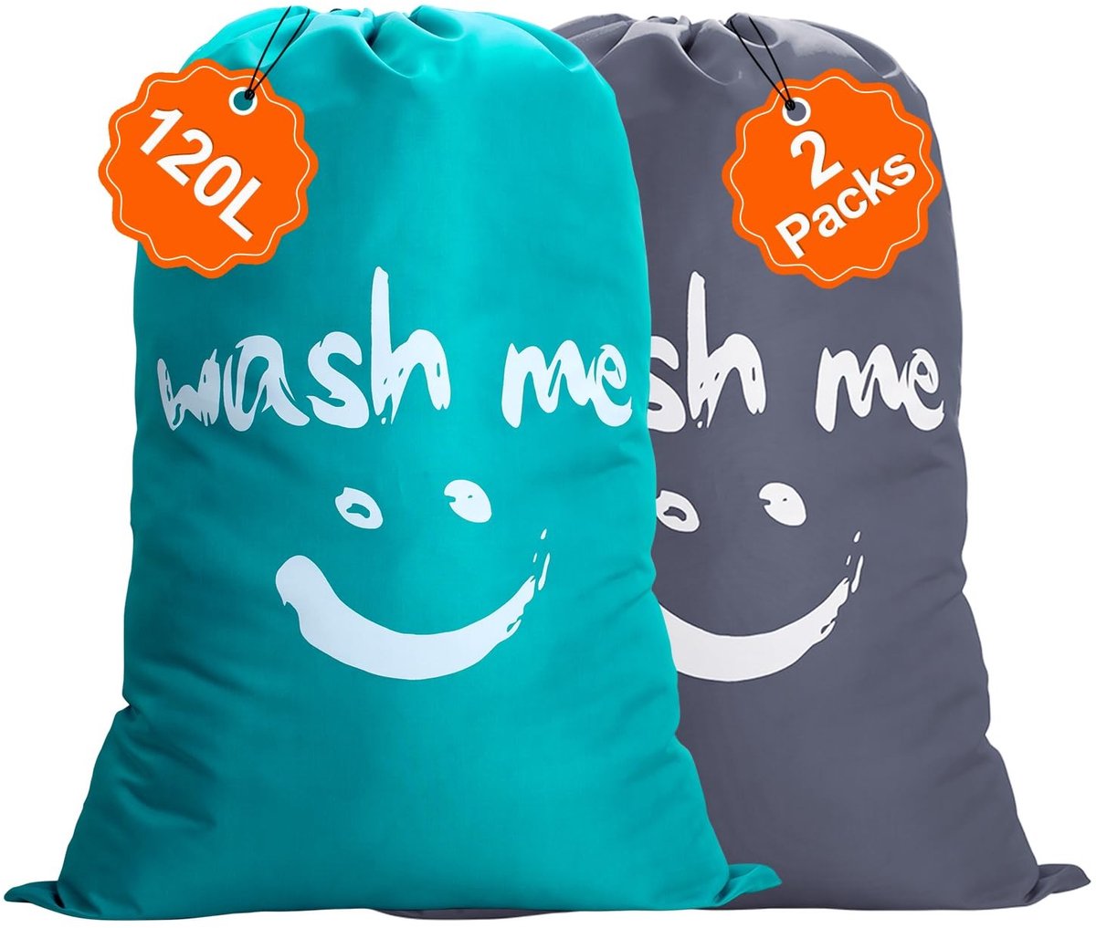 Dailygoods- Waszakken Set van 2 - 120 Liter - Vuilafstotend - Stofdicht - Opvouwbaar - Lichtgewicht - Trekkoordsluiting - Opbergtas