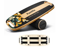 Funlife MOVE Balance Board met Roller - Houten Balansbord 3 Niveaus - 18 mm Hout - Limited Design - Antislip Core Trainer tot 150 kg - Met Handgrepen