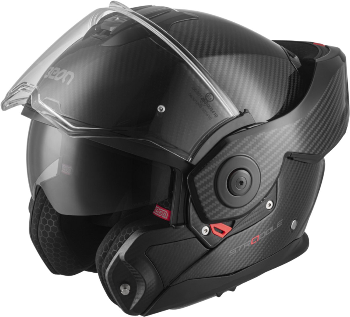 BEON Stradale Carbon Motorhelm - XS - Systeemhelm met Zonnevizier - Smoke Vizier - 180º Verstelbare Integraalhelm - Jethelm - Zwart