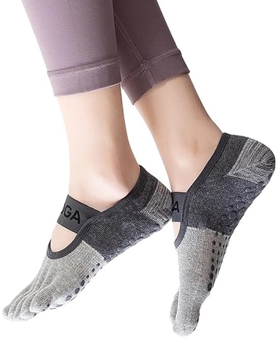 2 paar - Yogasokken - Antislip sokken met vijf tenen - Pilates korte sokken - Zwart, grijs - Ademend - Met antislip nopjes - Geschikt voor Pilates, yoga en algemene oefeningen - Ook geschikt voor Pilates aan de barre en andere oefeningen — afbeelding 5