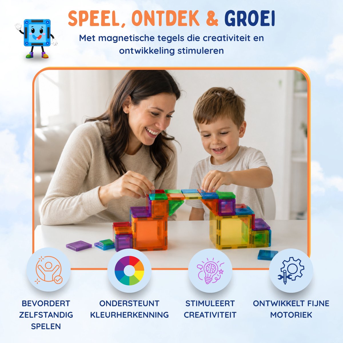 Playablez Mini Magnetic Tiles Travel Set - 72 Stuks - Magnetische Tegels Reisset met Opbergblik - Reisspeelgoed voor Onderweg - Magnetisch Bouwspeelgoed Montessori Speelgoed voor in de Auto in het Vliegtuig - Magna Magneten Speelgoed Jongens Meisjes — cadeau in Spellen & Speelgoed - foto 2
