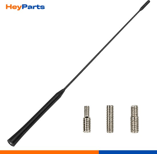 Zwarte antenne van 41 cm met schroefdraad en drie schroeven.