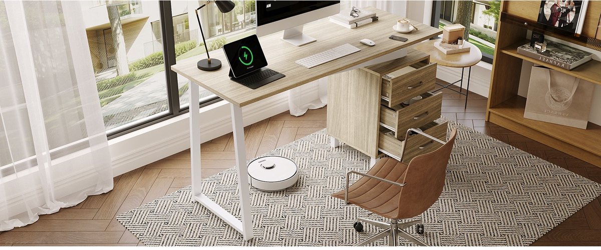 YYchan monitorverhoger - houtkleur - 130 x 55 x 75 cm - met lade - met opbergruimte