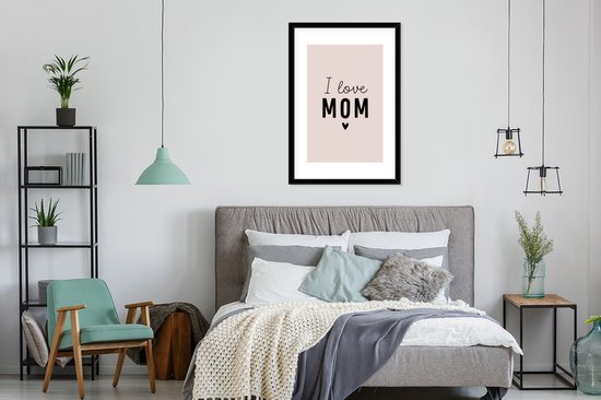 Cadre photo avec affiche - Citations - J'aime maman - Dictons - Maman - 60x90 cm - Cadre pour affiche