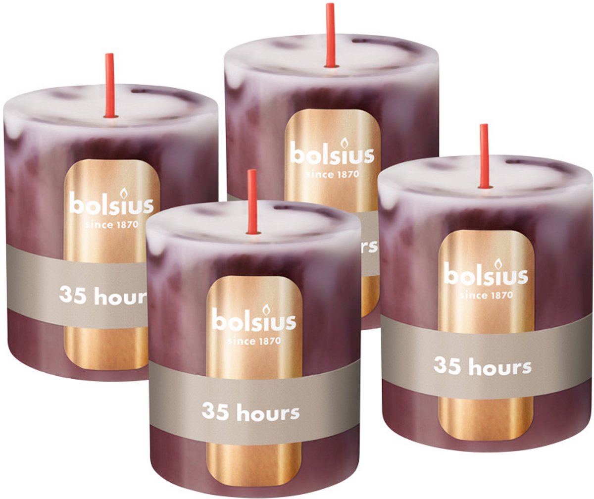 Bolsius Stompkaars - Marmer - Rood - 4 stuks - 8 cm - 35 Branduren