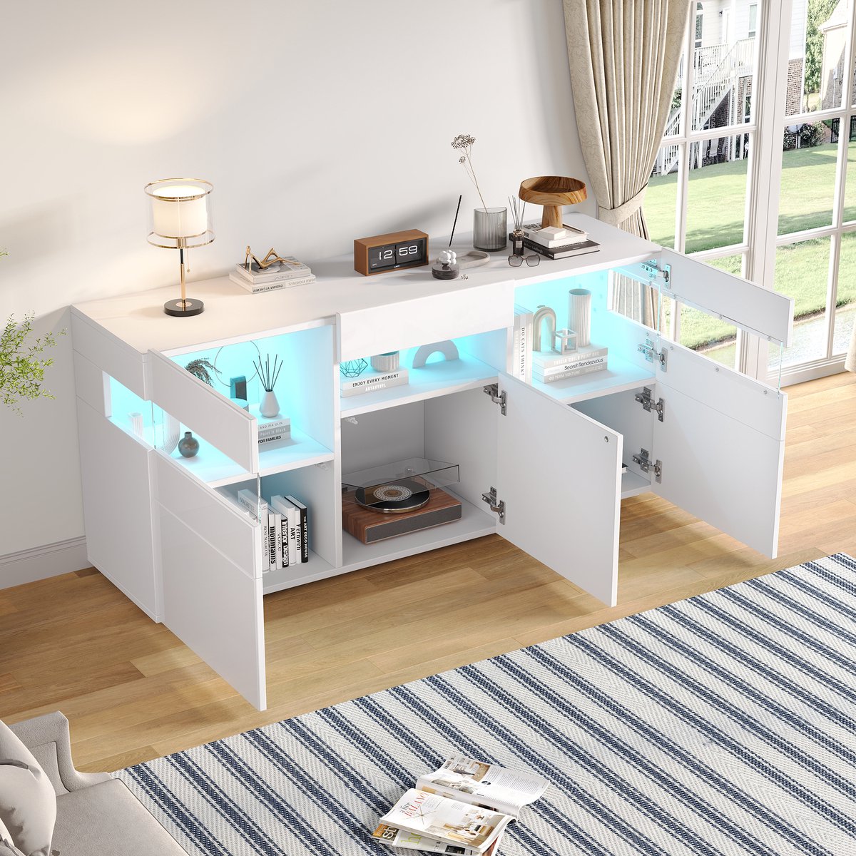 140x40,5x66,5cm dressoir - opbergkast - hoogglans woonkamer kast met LED-verlichting - wit