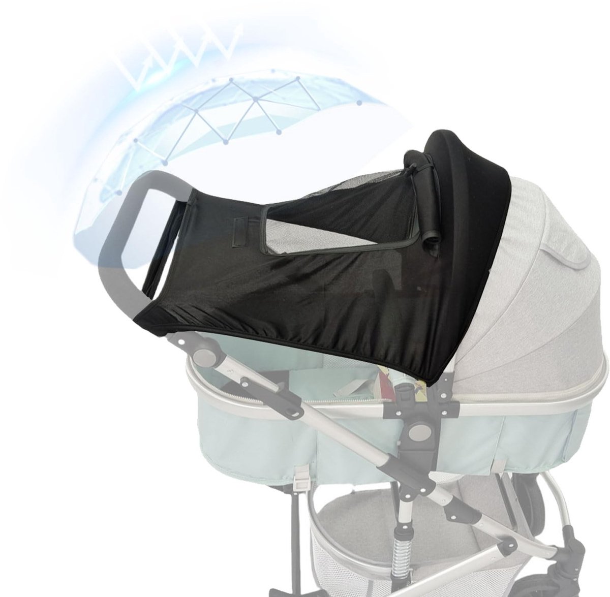 Dailygoods- Parasol UV-bescherming 50+ - Zonnescherm Kinderwagen - Universele Parasol - Gaasvenster - Elastische Stof - Afmetingen 63x49 cm