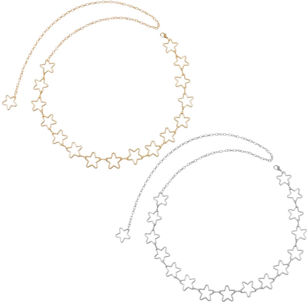 Dailygoods- Taille Ketting - 2 Sterren - Verstelbare Heupketting - Goud/Zilver - Zinklegering - Charmante Sieraden - Buikketting