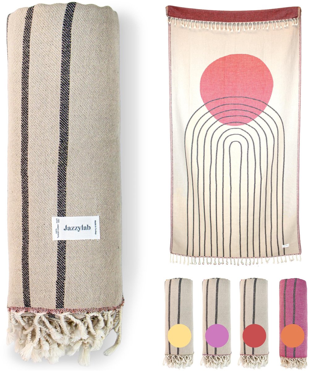 Dailygoods- Hamamdoek 100% katoen - Handgeweven jacquard - Bad-/sauna-/stranddoek - Oosterse stijl - Natuurlijke kleuren - 100x200 cm