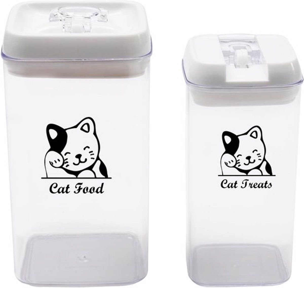 Kattenvoer bewaardoos set van 2 - Met luchtdichte deksel voor kattenvoer en snacks - Transparant plastic BPA-vrij