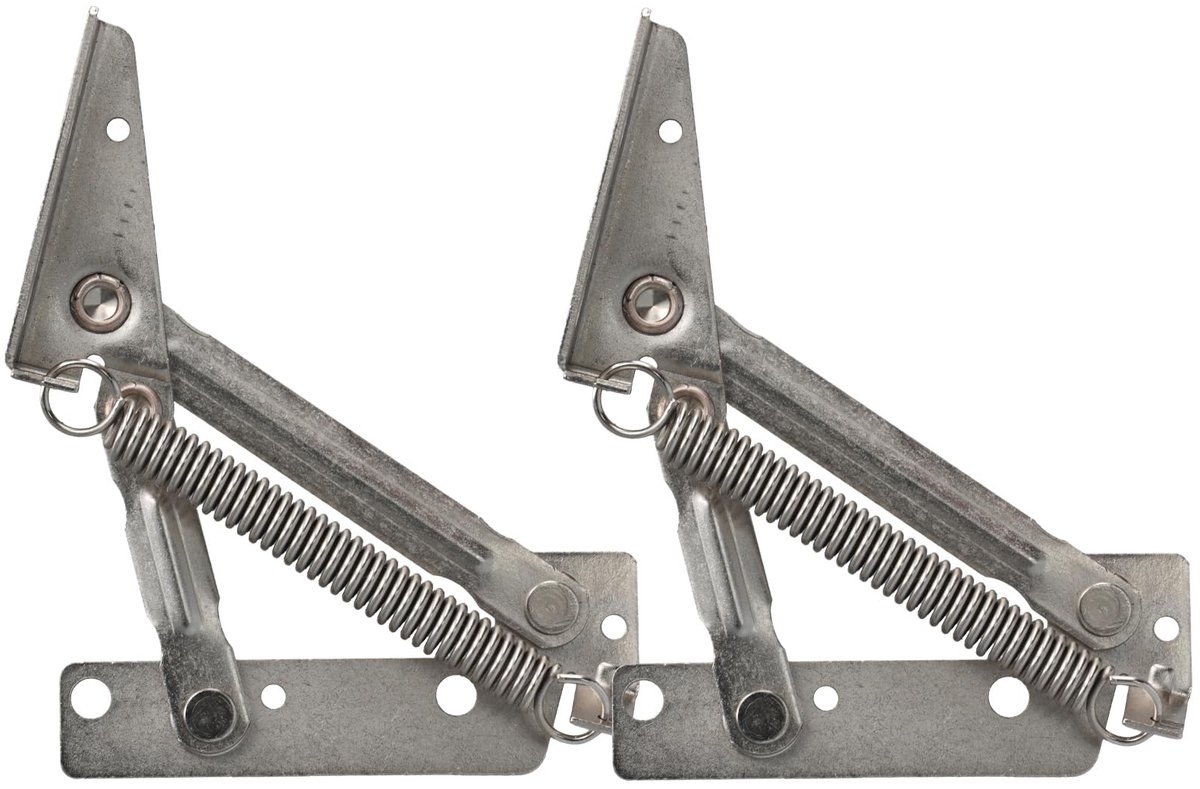 Dailygoods- Vouwscharnier 80 Graden - Set van 2 - Meubeldeksel Ondersteuning - Scharnier met Slot - Stevige Veerverbinding - Roestvrij Staal - Meubelscharnier