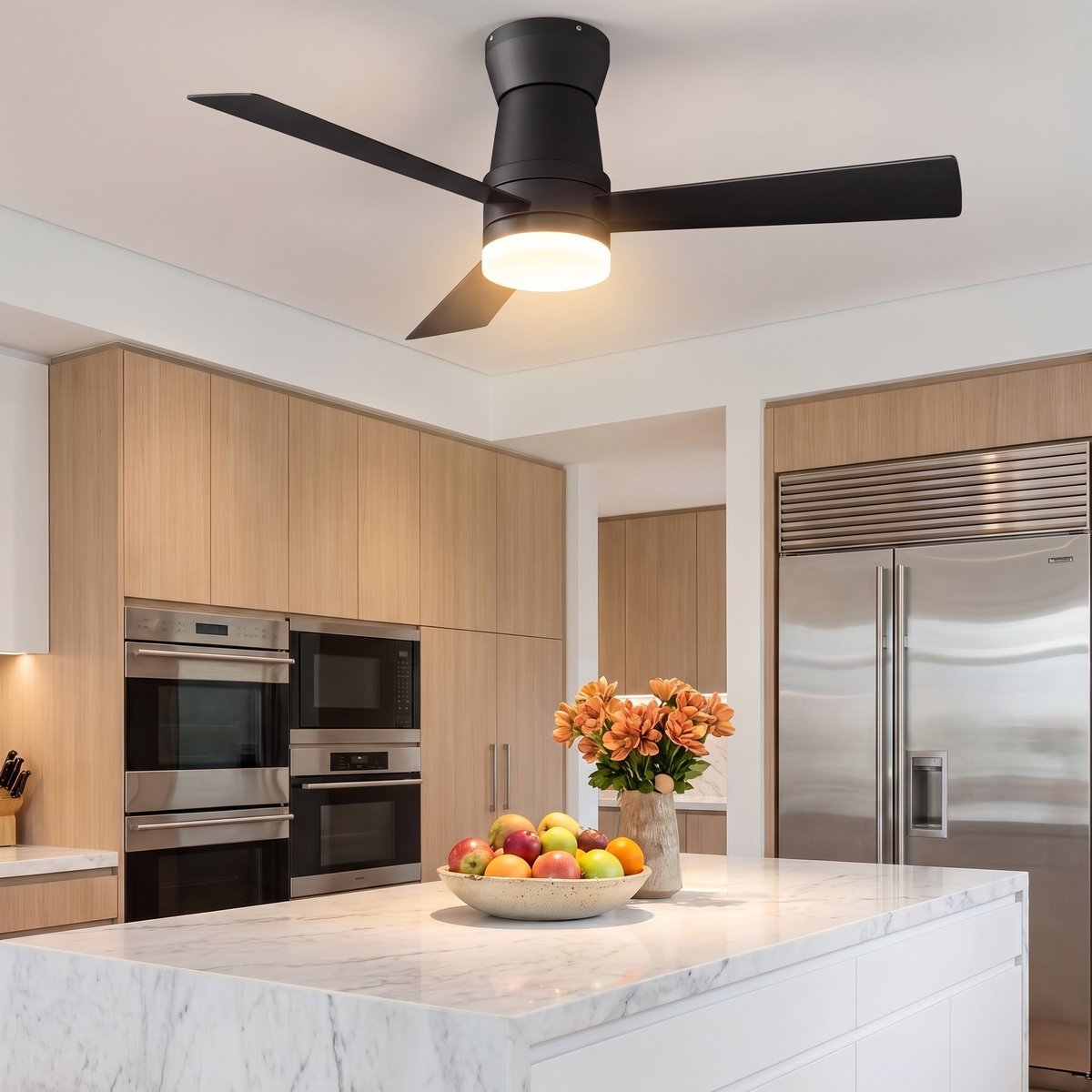 2-in-1 Plafondventilator, LED-Verlichting, 3 Instelbare Kleuren, 6 Snelheden, 3 Bladen, Sfstandsbediening, Timerfunctie, Geschikt voor Zowel Winter als Zomer, Ideaal Woonkamer (Zwart, 107 cm)
