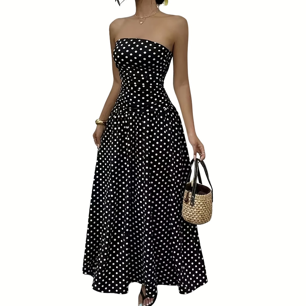 Currero Jurk Met Polkadots Stippen Zomerjurk Dames Zomerjurken Midi Jurk Volwassenen Ibiza Stijl Sundress Dress Zwart