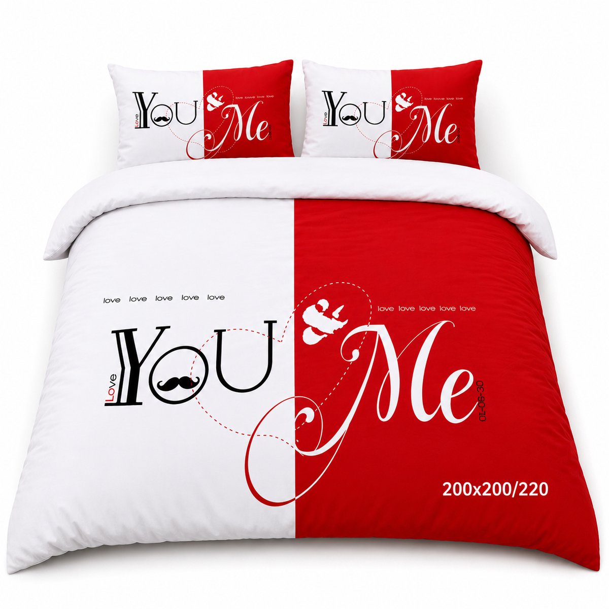 You & Me Dekbedovertrekset - 200x200/220 - Hotelkwaliteit - Romantisch Design - Superzachte Microvezel - Ademend - Temperatuurregulerend - Kleurvast - Perfect Cadeau