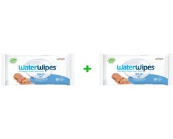 WaterWipes Babydoekjes 120 Billendoekjes (2 x 60 stuks) - 99,9% Water - Plasticvrij - Parfumvrij - Geschikt voor Pasgeborenen & Gevoelige Huid | 120 Baby Wipes