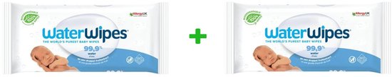 WaterWipes Babydoekjes 120 Billendoekjes (2 x 60 stuks) - 99,9% Water - Plasticvrij - Parfumvrij - Geschikt voor Pasgeborenen & Gevoelige Huid | 120 Baby Wipes