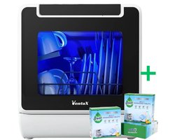 Ventux® Mini Vaatwasser Incl. App – 8 Programma’s – 2-4 couverts - Kleine Smalle Vrijstaand Vaatwasser Voor Camping - 900 Watt Afwasmachine – 42,5 x 42,8 x 45,8 cm - Wit