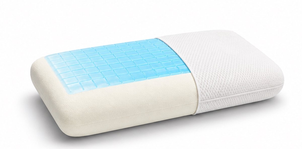 iSleep KoelComfort - Verkoelend hoofdkussen - Traagschuim - Verkoelende Gel - 40x60 cm - Wasbare Hoes Wit