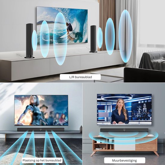 SNJY® Soundbar met Surroundgeluid - TV Speaker - Home Cinema - Met Afstandsbediening - 2-in-1 - 80W - Zwart van SNJY — afbeelding 4