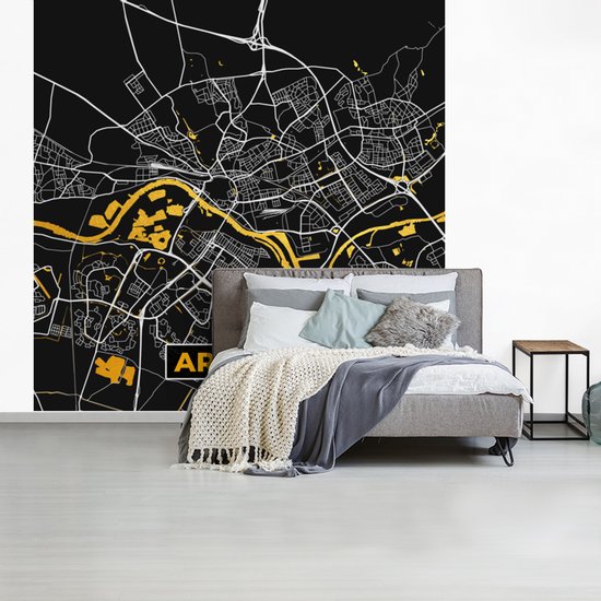 Papier peint - Papier peint photo Plan d'étage - Arnhem - Or - Zwart - Largeur 220 cm x Hauteur 220 cm