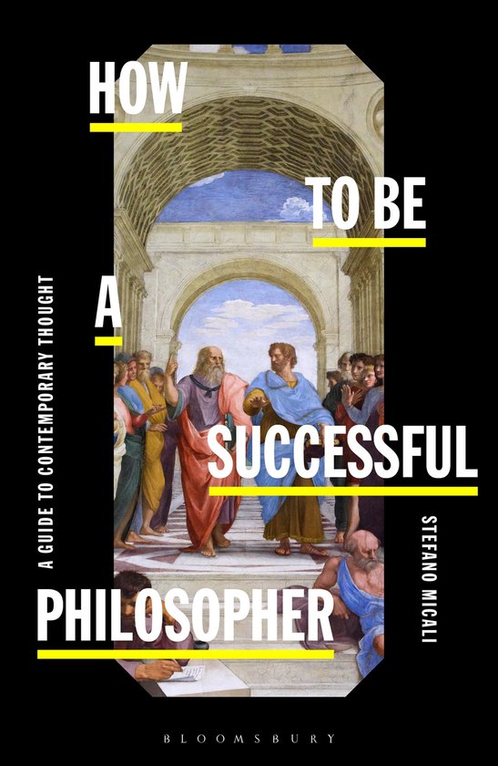 Livre 'How to be a Successful Philosopher' avec une peinture de philosophes dans un bâtiment.