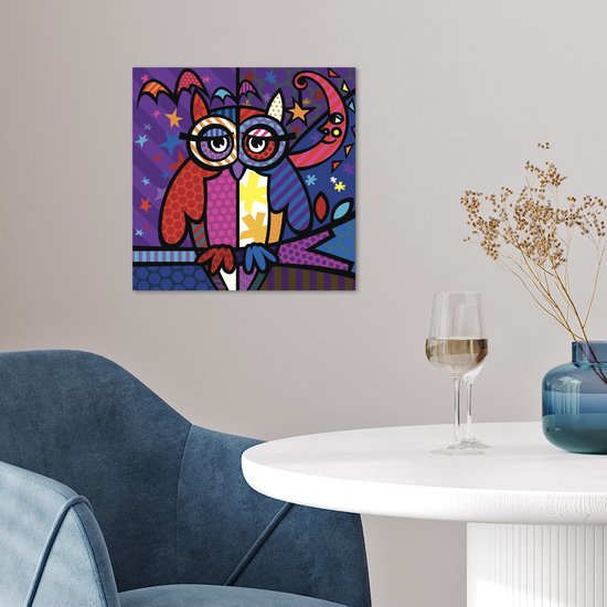 Poster 30x30 cm - Een illustratie van een uil in pop art - Posters - Kamer decoratie - Wanddecoratie woonkamer - Muurdecoratie slaapkamer