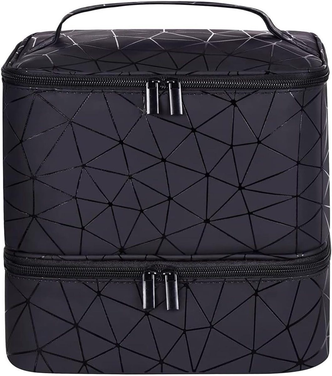 grote make-uptas, make-uptas, make-upkoffer, lege make-uptas, nagellakorganizer voor 30 flessen, beautycase, nageletui, Pu Zwart, 30 Bottles, Modern, Georganiseerd