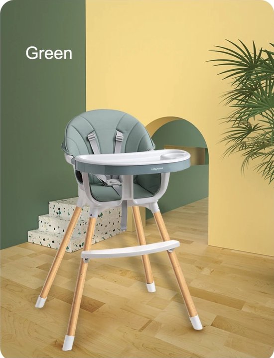 Mogi Products - 2-in-1 Meegroeistoel - Hoge Kinderstoel met Eetblad - Babystoel & Peuterstoel Hout-Look - Groen/Wit van Mogi Products — afbeelding 2