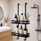 Doucherek zonder boren – Doucherek hangend - Zwart – Twee Laags – Anti-Kras – 35x12x74cm