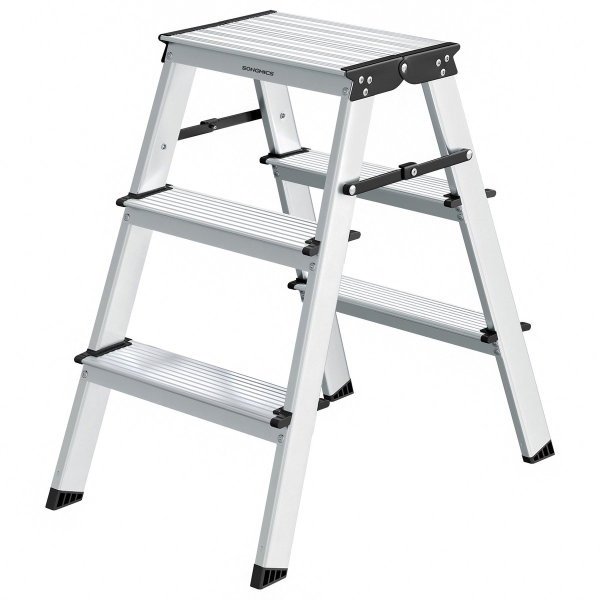 SONGMICS - Huishoudtrap - Ladder - Vouwladder - Aluminium - 3 Treden - Multifunctioneel - Max 150 kg