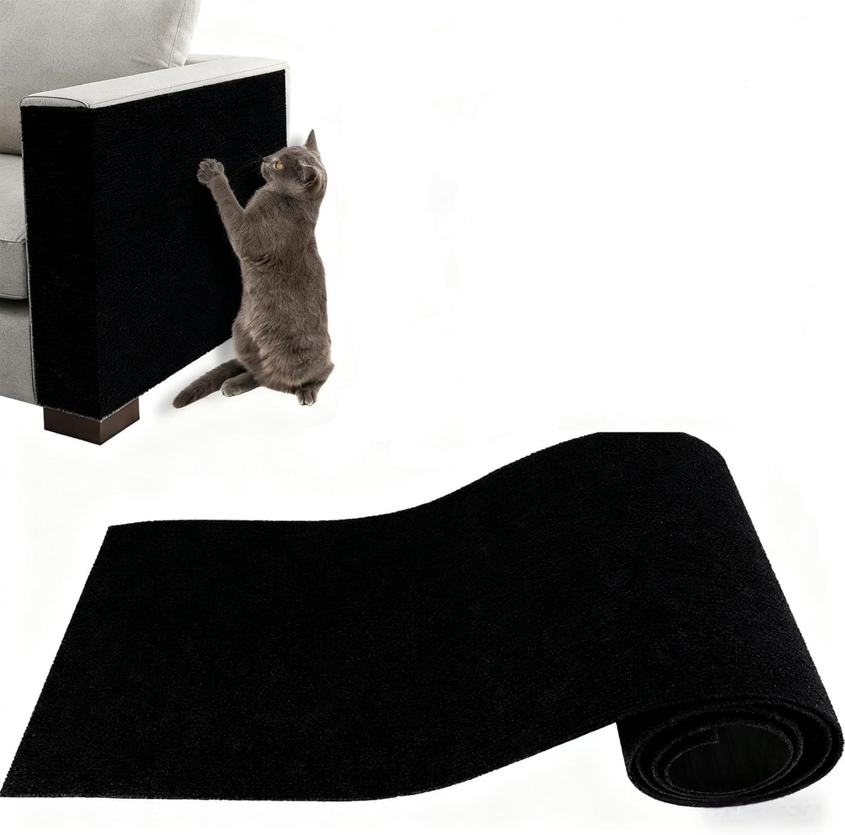 Krasbescherming voor bank, kattenkrabmat, zelfklevend, voor bank en muur, kattenkrabplank, trimbare bescherming tegen kattenkrassen, bankbescherming van doe-het-zelf klauwen, kattentapijt (zwart)