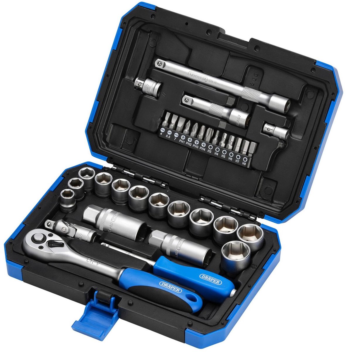 Draper 3/8" Doppen- en bitset in koffer, 34-delig