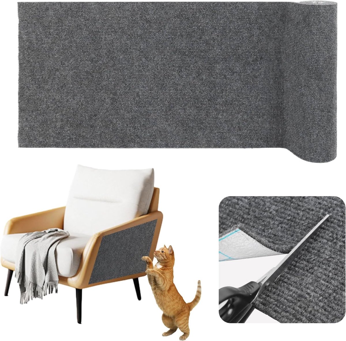 Krabmat voor katten, zelfklevend krabplanken krabtapijt plakken voor kat kattenkrabmat voor bank muren hoeken bescherm tapijt (Donkergrijs, 40 cm x 3 m)