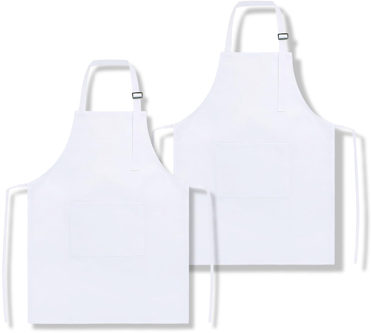 Dailygoods - 2 schone witte schorten, comfortabel kookschort voor kinderen van 7-13 jaar, verstelbaar kookschort voor schilderen, witte stoffen schorten voor kinderkunstenaars om thuis te koken, tekenen, knutselen