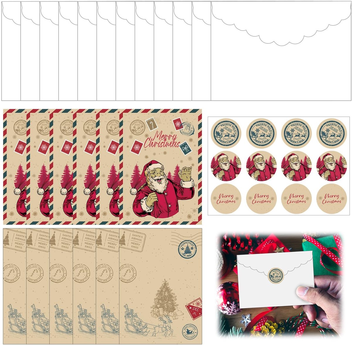 Dailygoods- Kerstkaarten 36 stuks - Uitnodigingskaarten - Envelopset - Kerstman-Claus-patroon - Hoogwaardige kwaliteit - Robuust karton - Feestkaarten