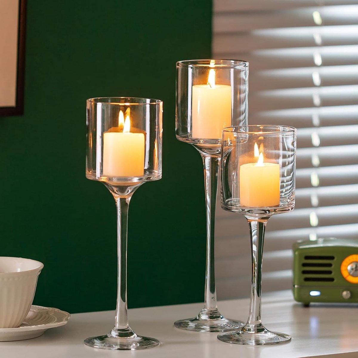Theelicht Kaarsenhouder Glas - Kandelaar Houder voor Drijven/Theelicht Kaarsen Hoog Elegant Ontwerp Bruiloft Eettafel Middenstuk, Home Mantel Decor, 20/23/26cm, Set van 3