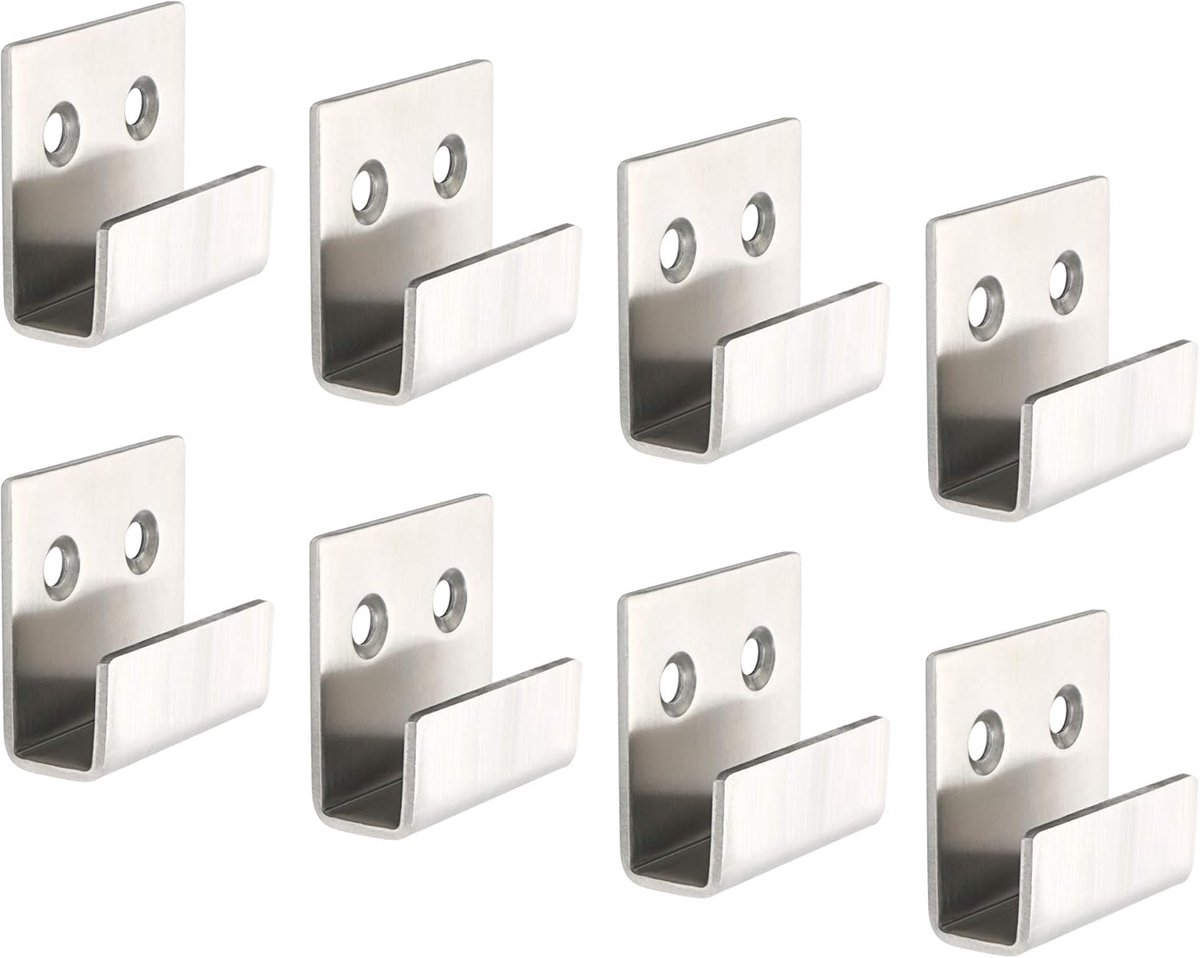 zware haken roestvrij staal Keramische Tegel Display Beugel, U-hoekbeugel, Spiegel Clips, Fotohaken Geborsteld, 10 mm breedte, 8stuks, EJX2010LS-8P