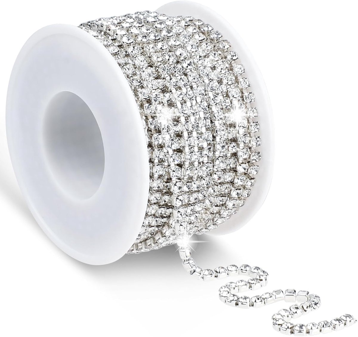 3 Meter 3 mm Strass Kristal Ketting voor Naaien, Sieraden Maken, Bruiloft Taart, Boeket, Kleding, Doe-Het-Zelf Decoratie (Wit Met Zilveren Basis)