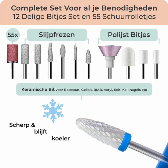 FOOCCA® Elektrische Nagelvijl - Nagelfrees 20000 RPM - Bedraad - FOOCCA Pen - 12 Bitjes + 55 Schuurrolletjes - Manicure en Pedicure Set - Ergonomische Aluminium Behuizing - Eeltverwijderaar - Kalknagels