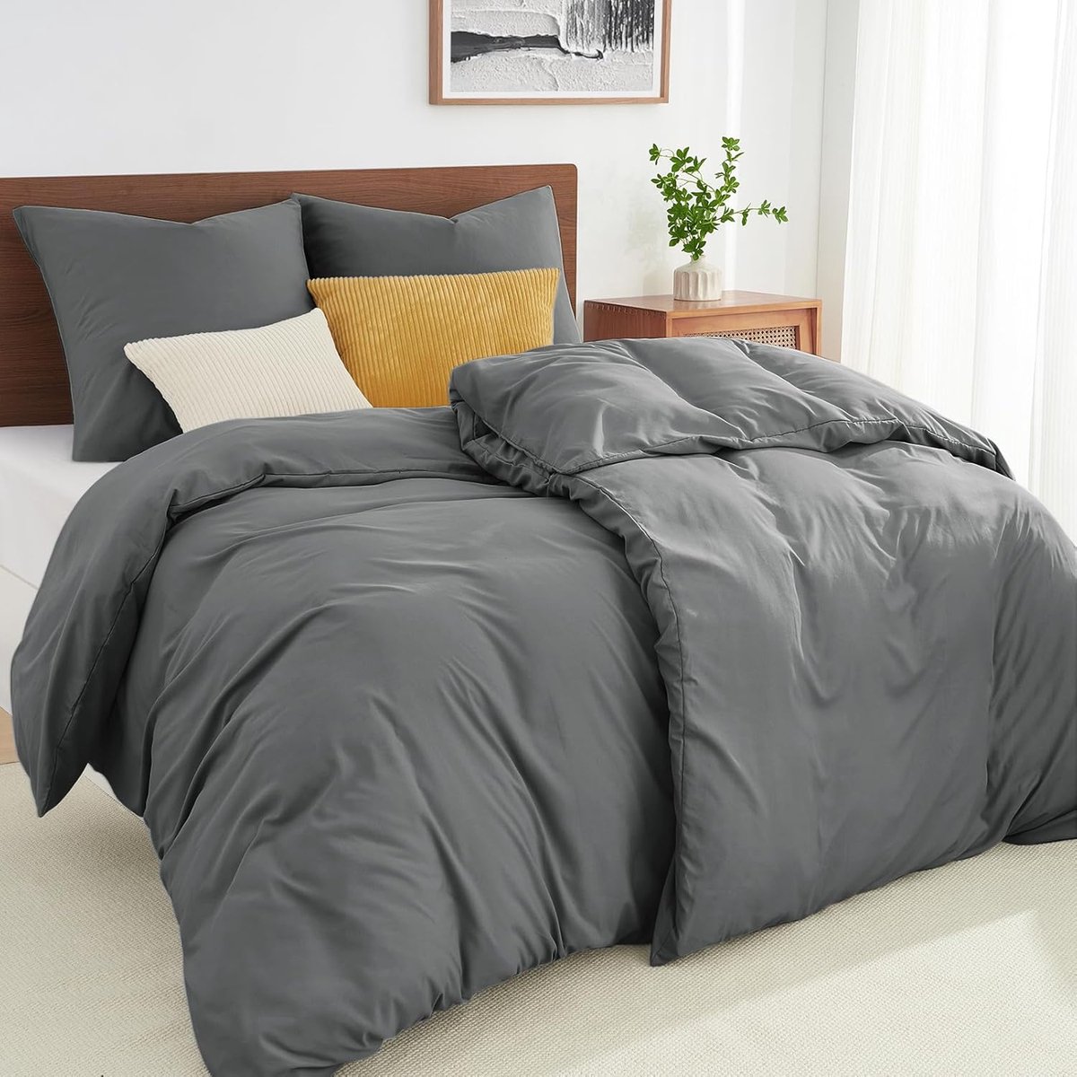 Bed Linen 135x200 4-delige grijs? Bedlinnen sets microfiber bedklep 135 x 200 2 set + 2 kussenslopen 80x80 cm, knuffelige zacht bed linnen antraciet met ritssluiting